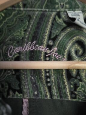 Caribbean Joe Green Paisley Shirt with Pink Script Logo